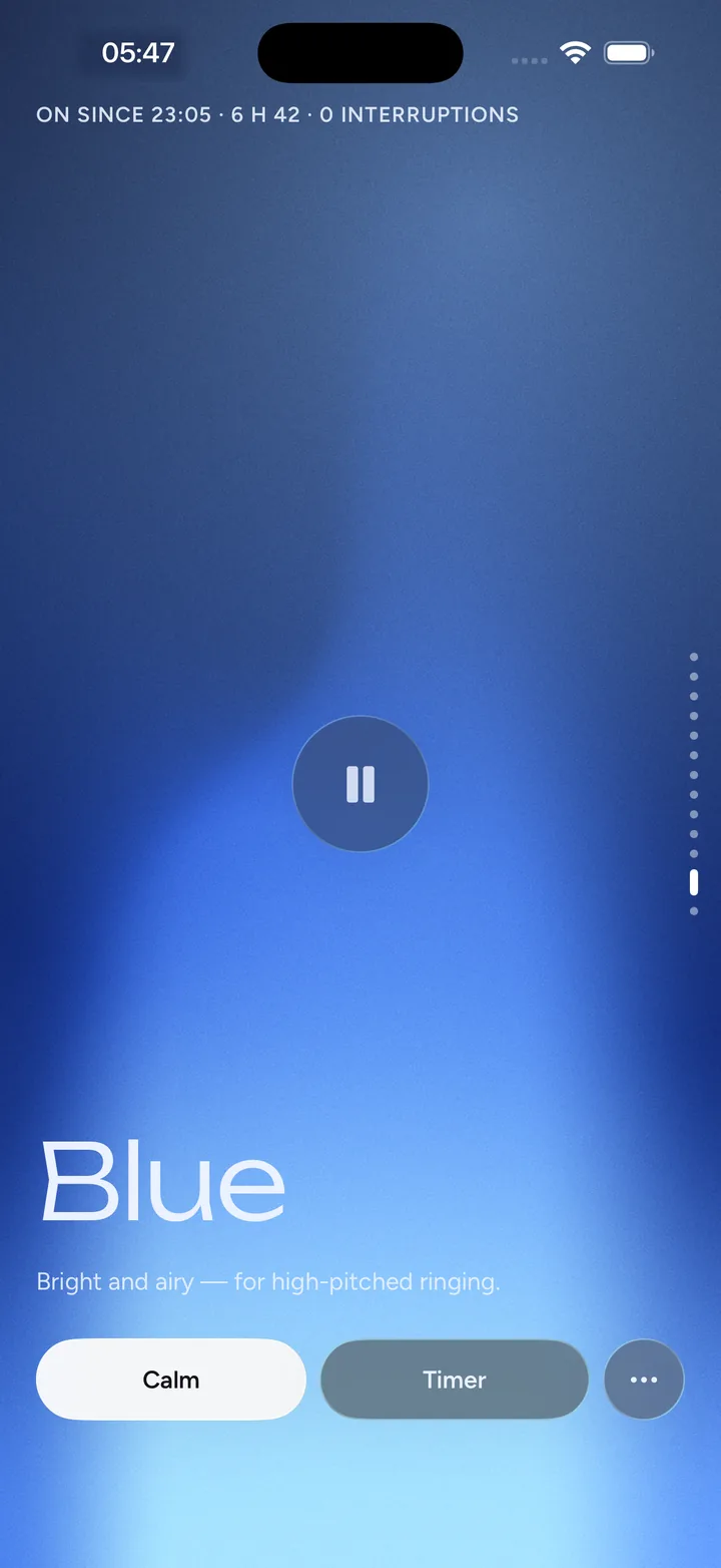 The Blue lamp at 05:47, on since 23:05, 0 interruptions